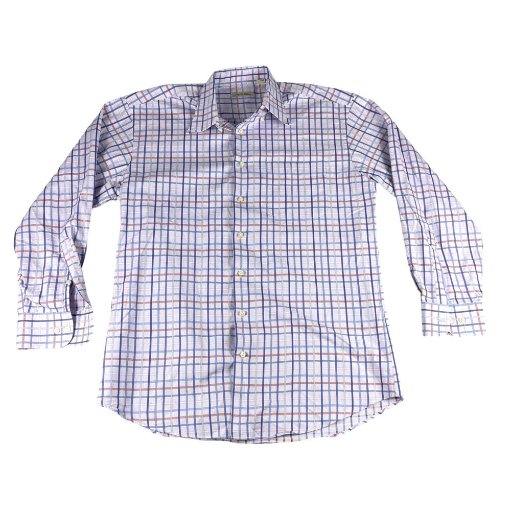 Peter Millar Dress Shirt Men's Large Multi Plaid Long Sleeve Button Down Cotton